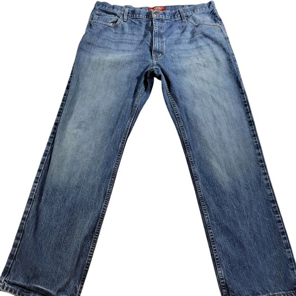 Arizona Jeans Mens 40x32 Relaxed Straight Dark Wash Denim Read - Picture 1 of 12